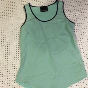 Teal and black sleeveless blouse